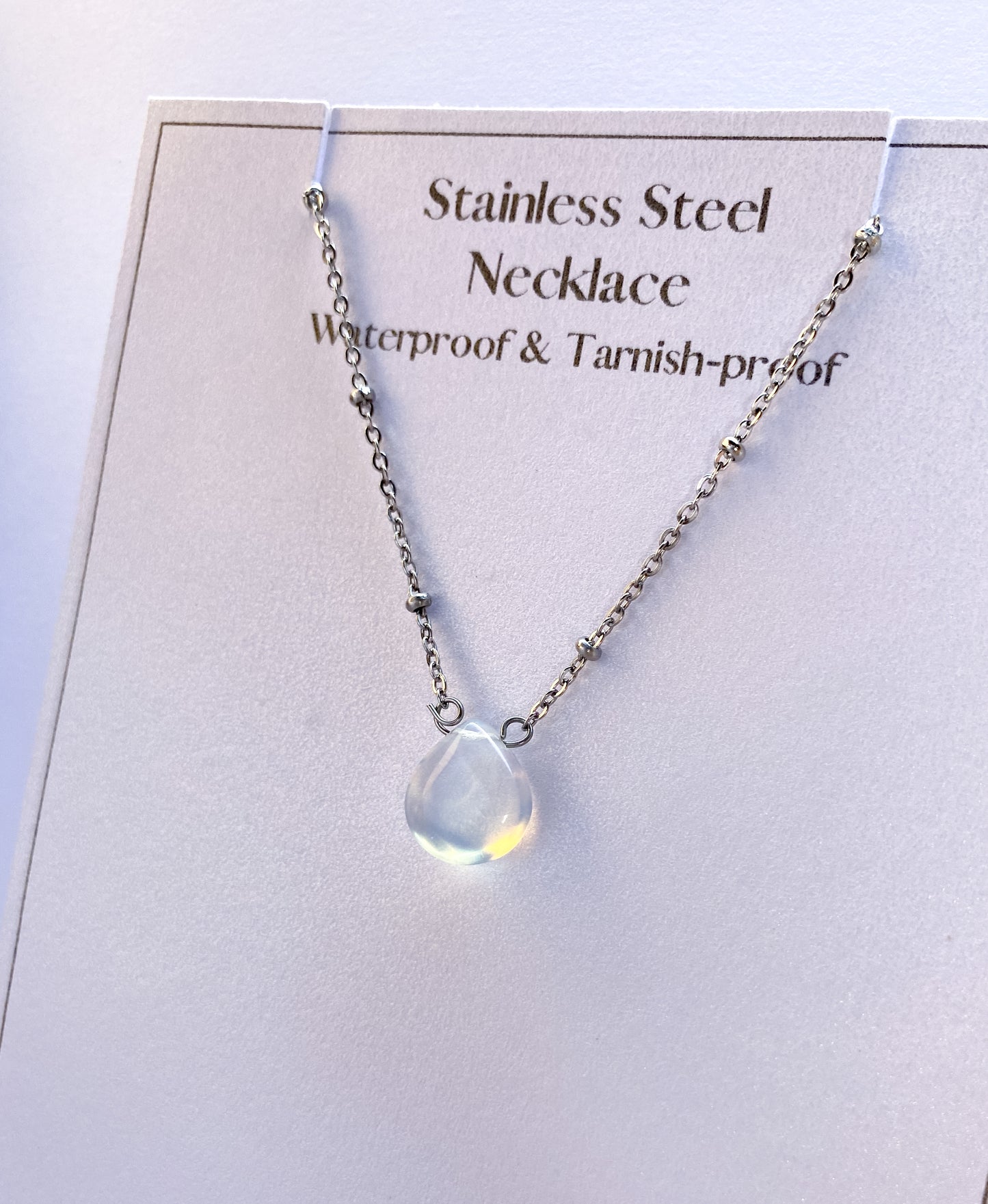 Clear Semi-Precious Droplet Necklace - Silver