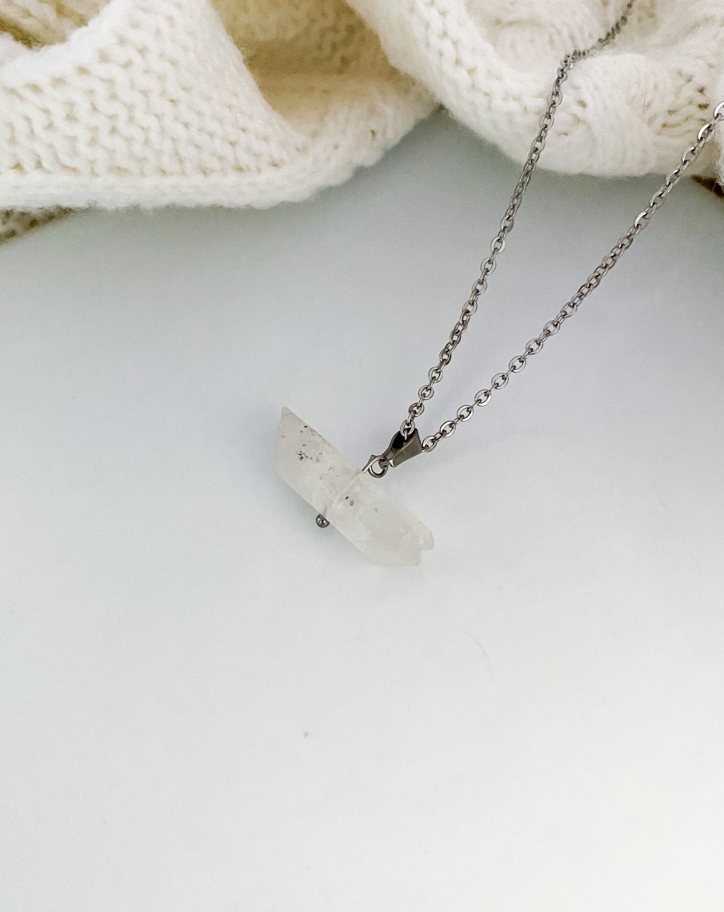 Clear Stone Pendant Necklace - Silver