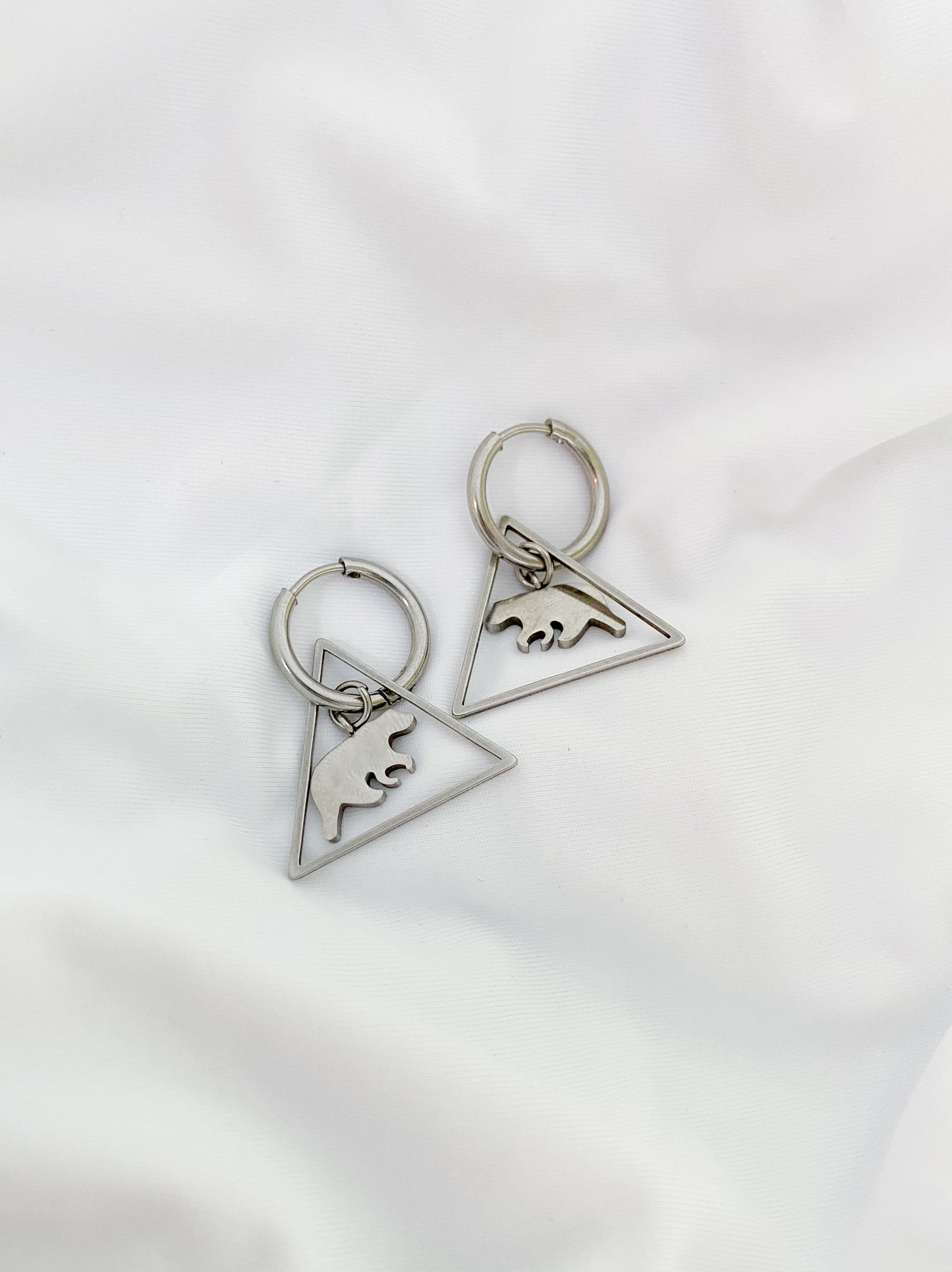 Geometric Grizzly Sleeper Earrings - Silver