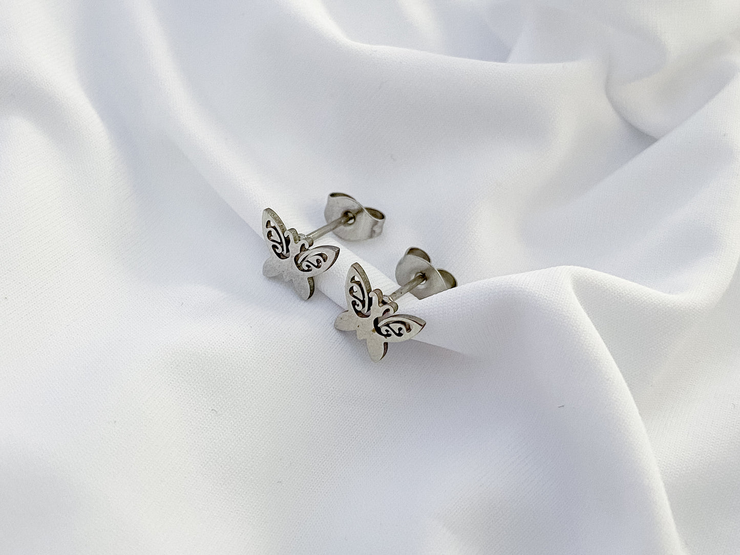 Pattern Butterfly Earring Studs - Silver