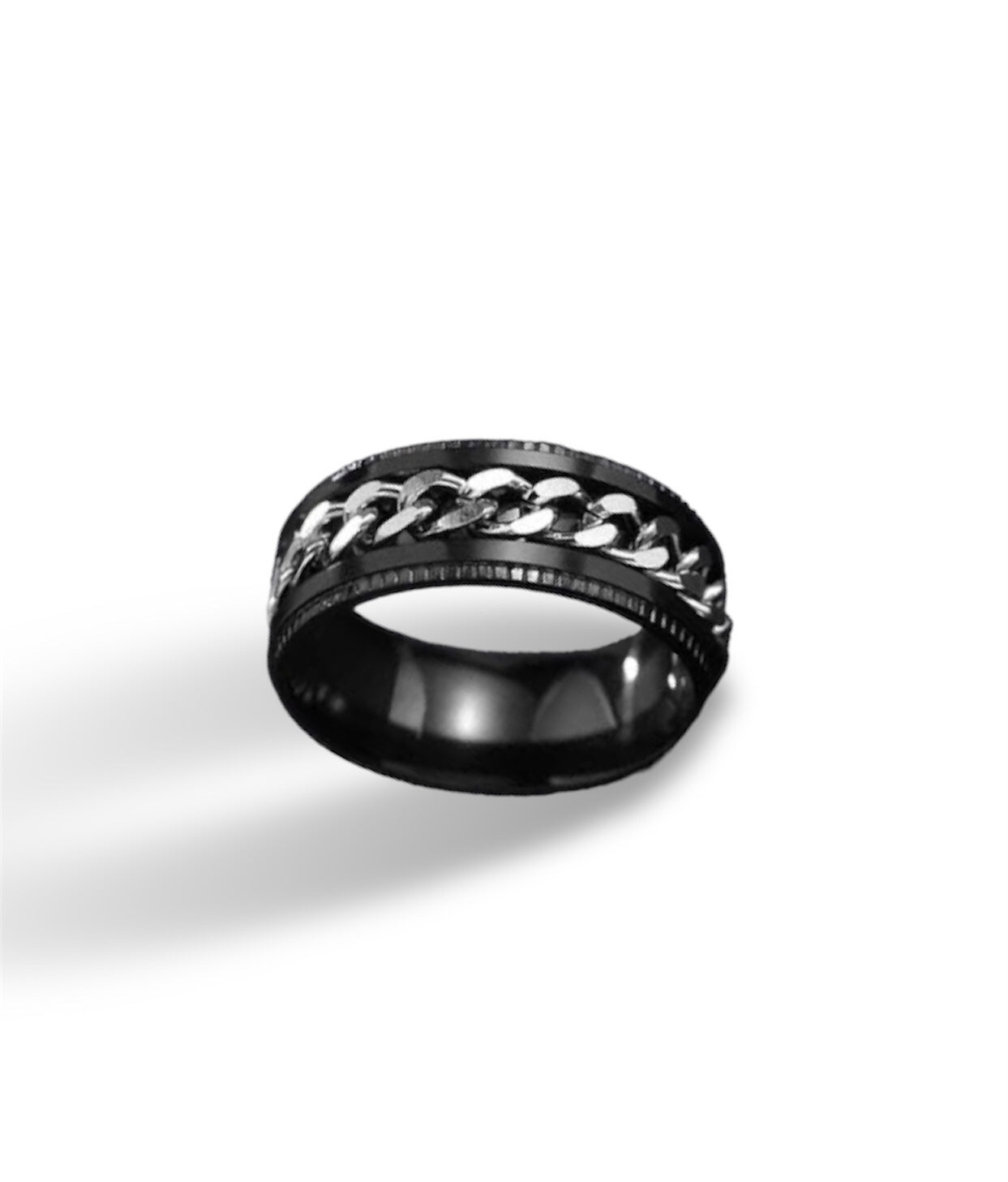 Chain Fidget Ring: Silver-on-Black