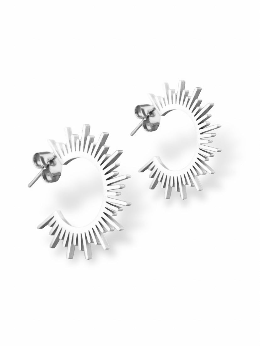 Sun Hoop Earrings - Silver