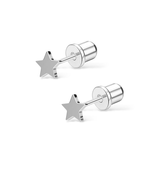 Plain Star Twist-Back Earrings - Silver