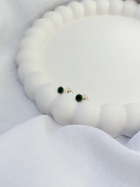Green Cubic Zirconia Sterling Silver Stud Earrings