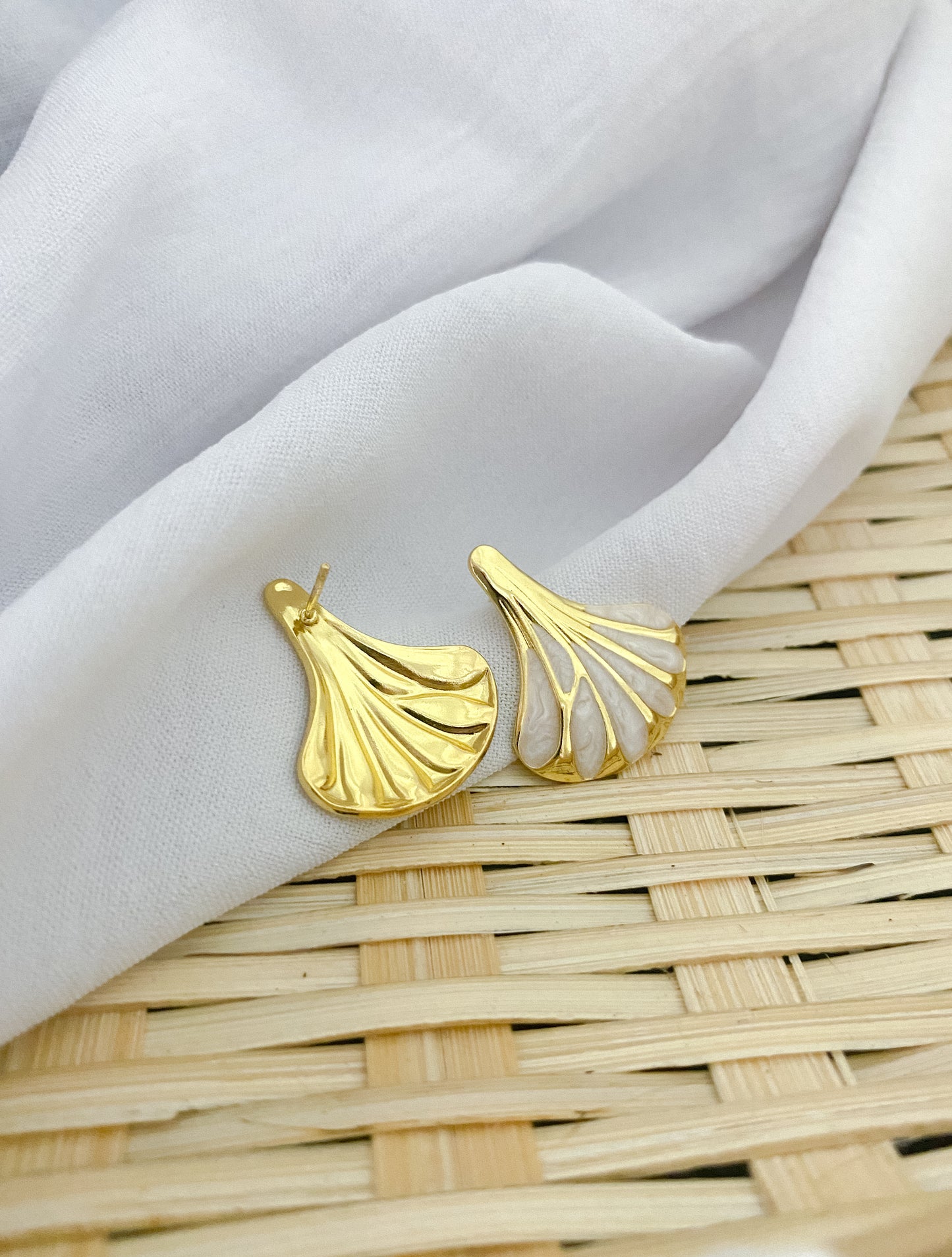 Large Creamy Ginkgo Leaf Earrings - Gold