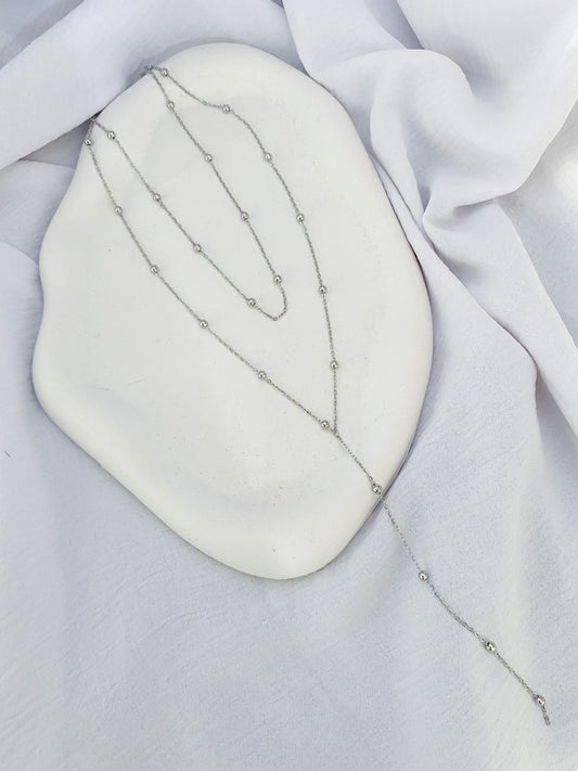 Layered & Dotted Lariat Necklace - Silver