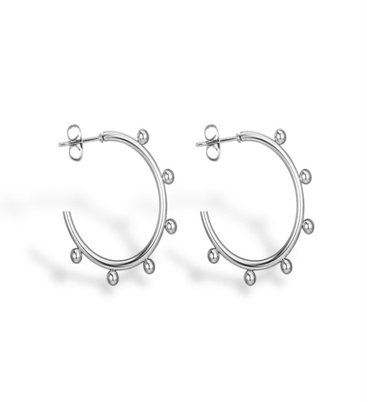 Dotted Hoop Earrings - Silver