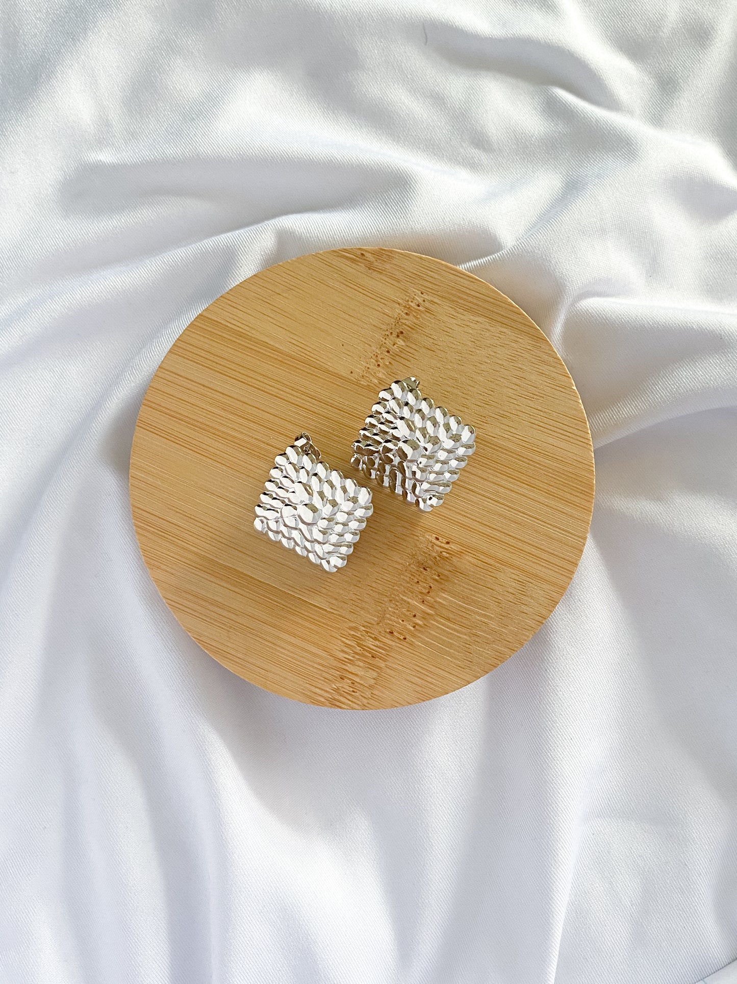 Large Bobbed Block Earrings - Silver