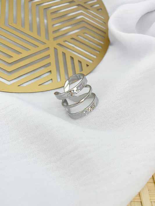 Large Adjustable Hammered Ring - Silver