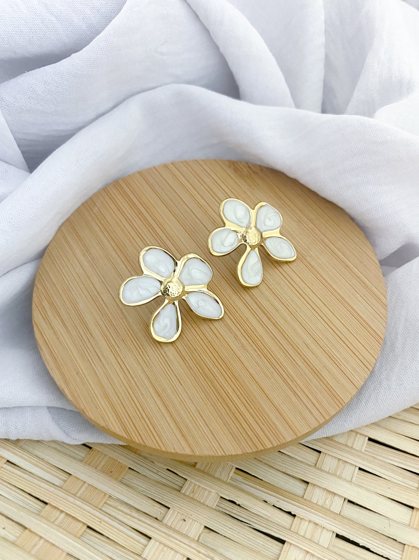Large Spring Earrings - White & Gold