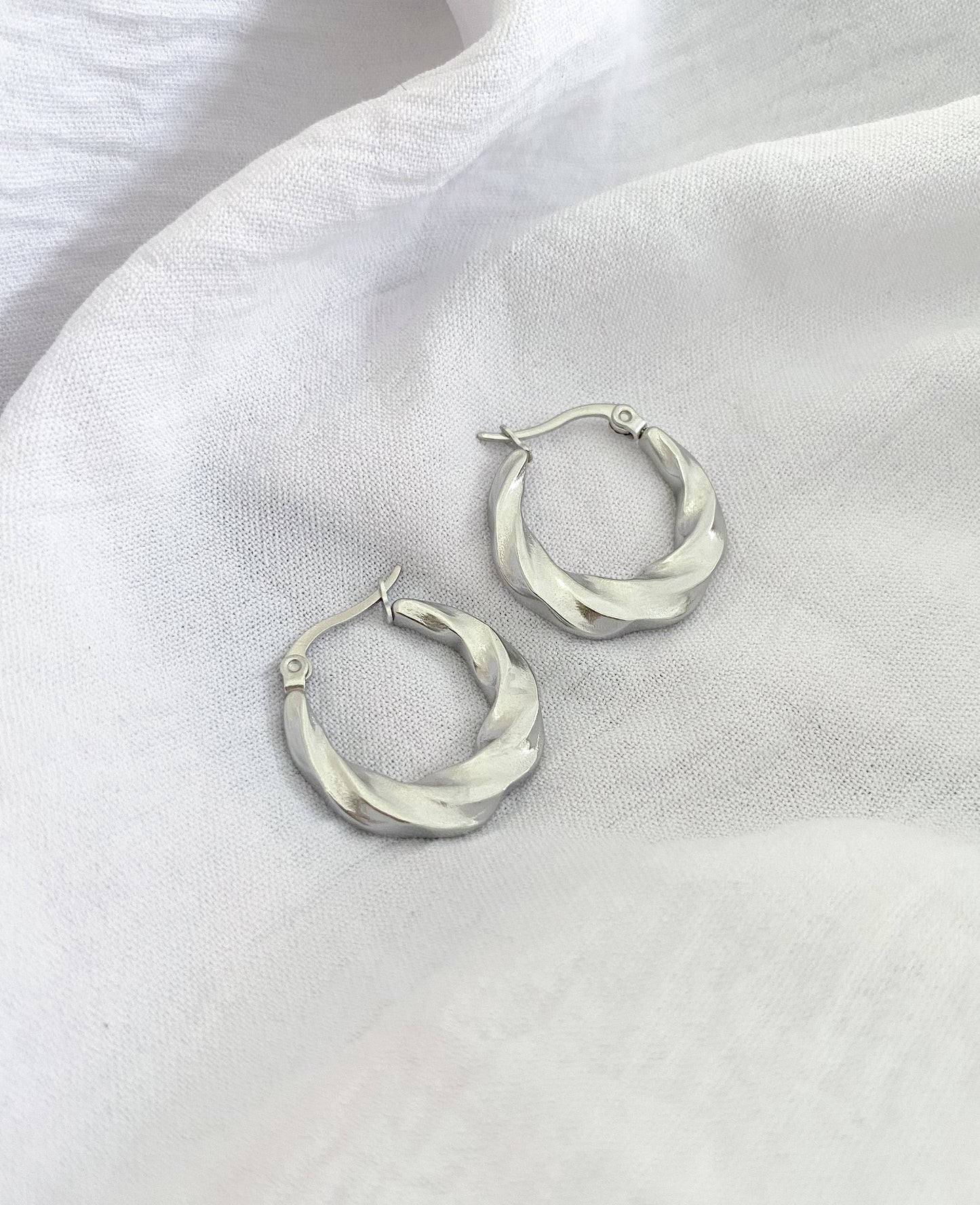 Large Twisted Hinge Hoop Earrings - Silver