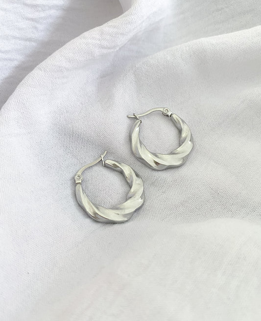 Large Twisted Hinge Hoop Earrings - Silver