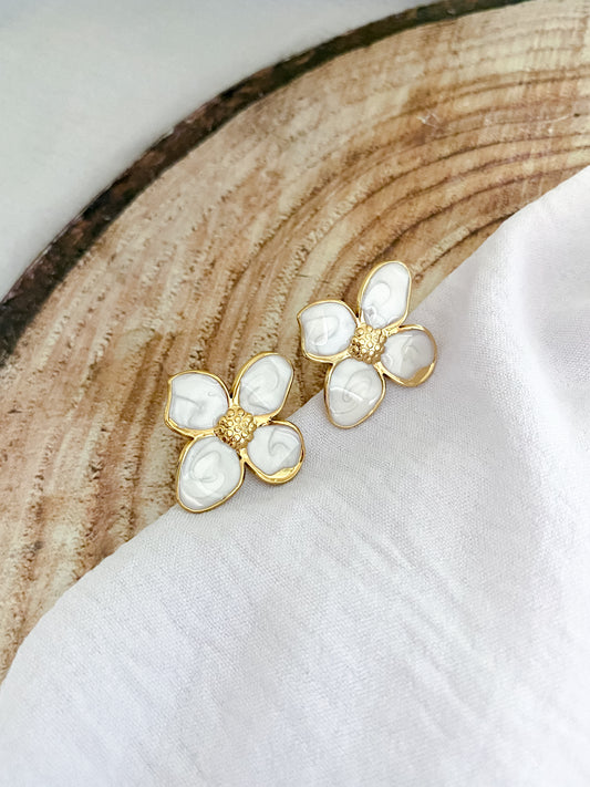 Large Floral Pearlecent Earrings - Gold