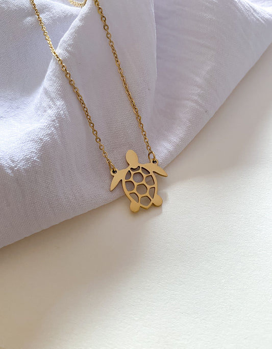 Cut-Out Turtle Necklace - Gold