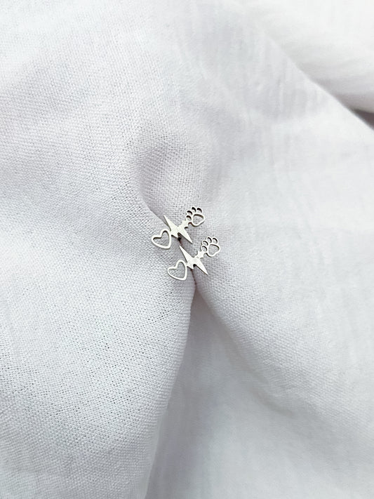 Paws-Hope-Love Stud Earrings - Silver