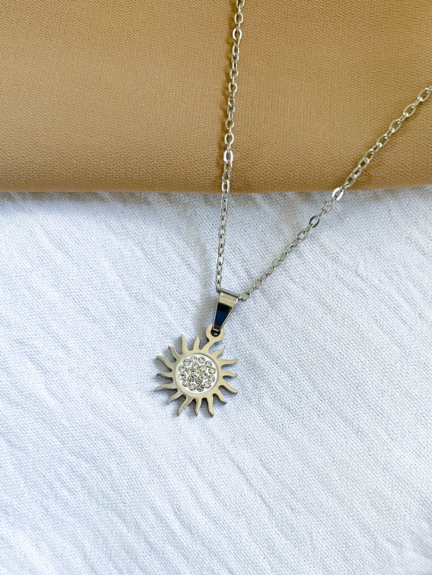 Studded Sun Necklace - Silver