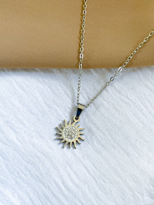 Studded Sun Necklace - Silver
