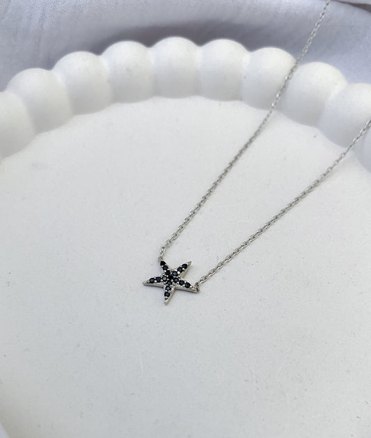 Black Cubic Zirconia Starfish Sterling Silver Necklace (40-45cm)
