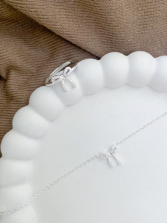 Dainty Cubic Zirconia & Sterling Silver Bow Bracelet