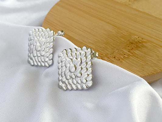 Large Bobbed Block Earrings - Silver