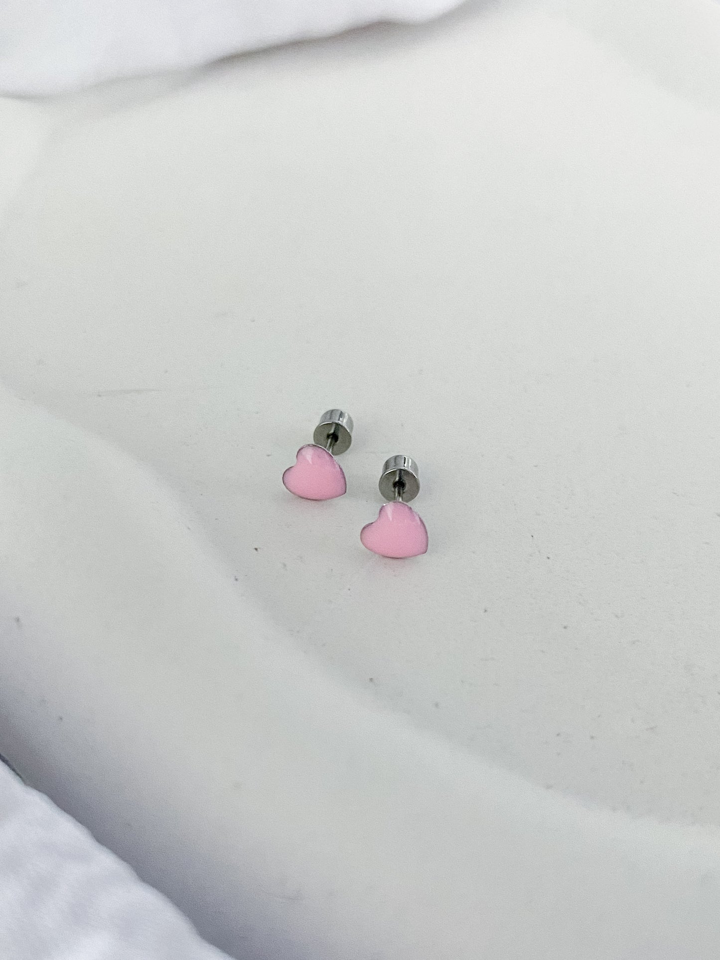 Pink Heart Twist-Back Earrings - Silver