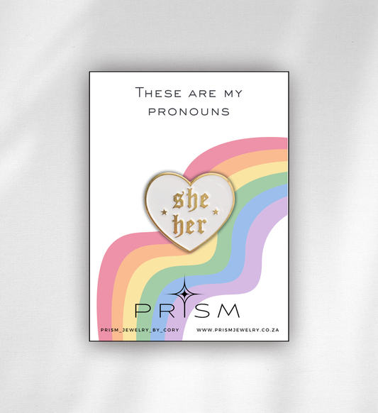 She/Her Heart Pronoun Pin