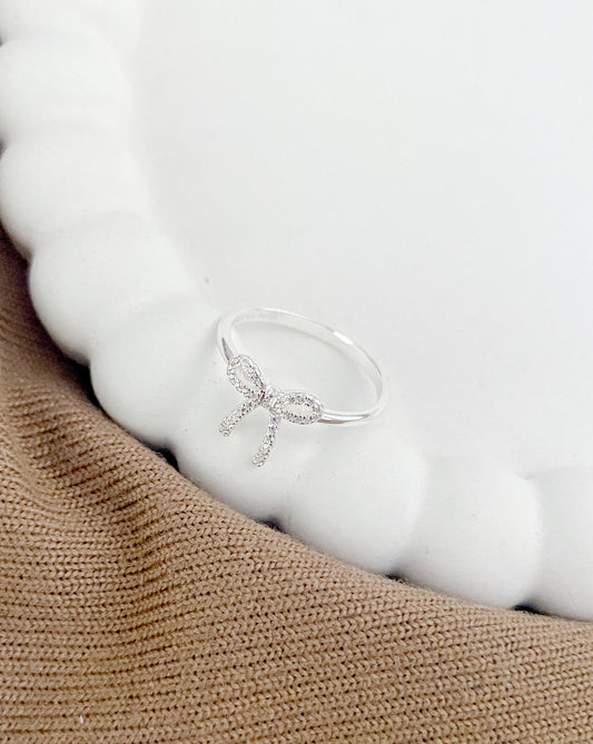 Dainty Cubic Zirconia & Sterling Silver Bow Ring