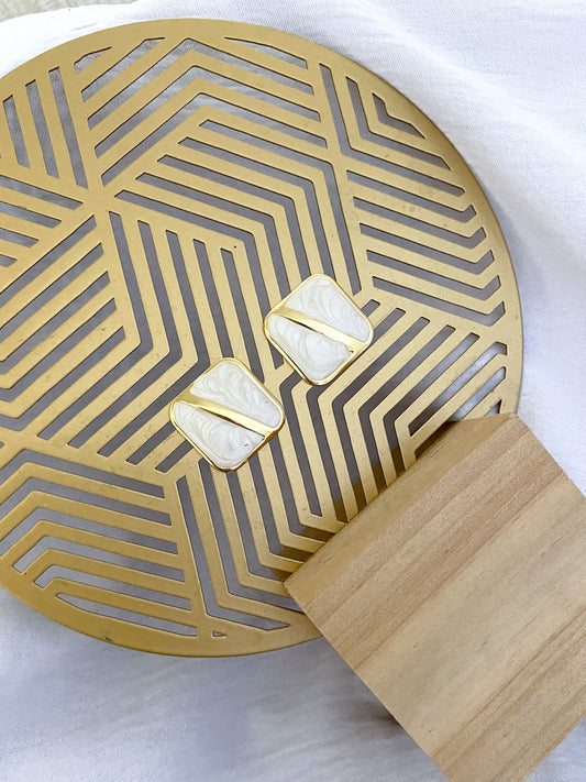 Large Block Earrings - White & Gold