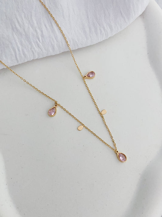 Pink Droplet Pattern Necklace - Gold