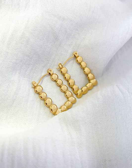 Large Pressed-Bobble Block Hoop Earrings - Gold