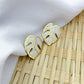 Large Palm Leaf Earrings - White & Gold