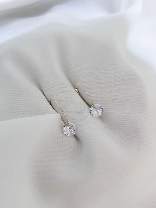Diamanté Charm Sterling Silver Fine Hoop Earrings