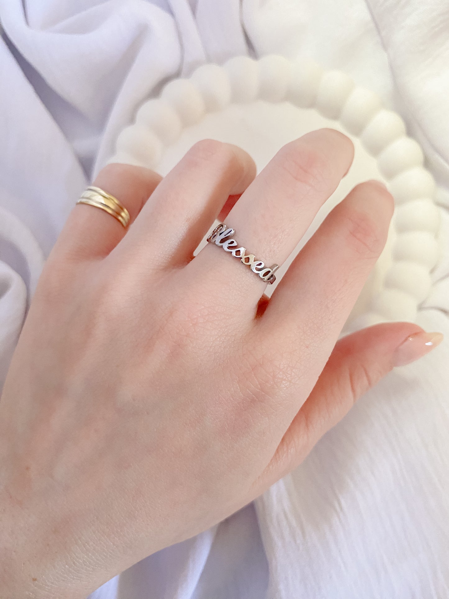 Blessed Calligraphy Ring - Silver