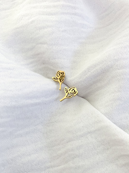 Rose Stud Earrings - Gold