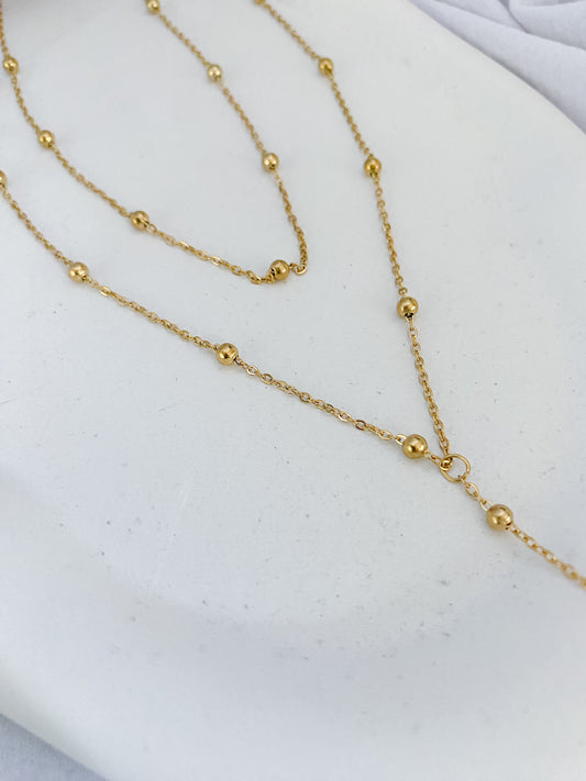 Layered & Dotted Lariat Necklace - Gold