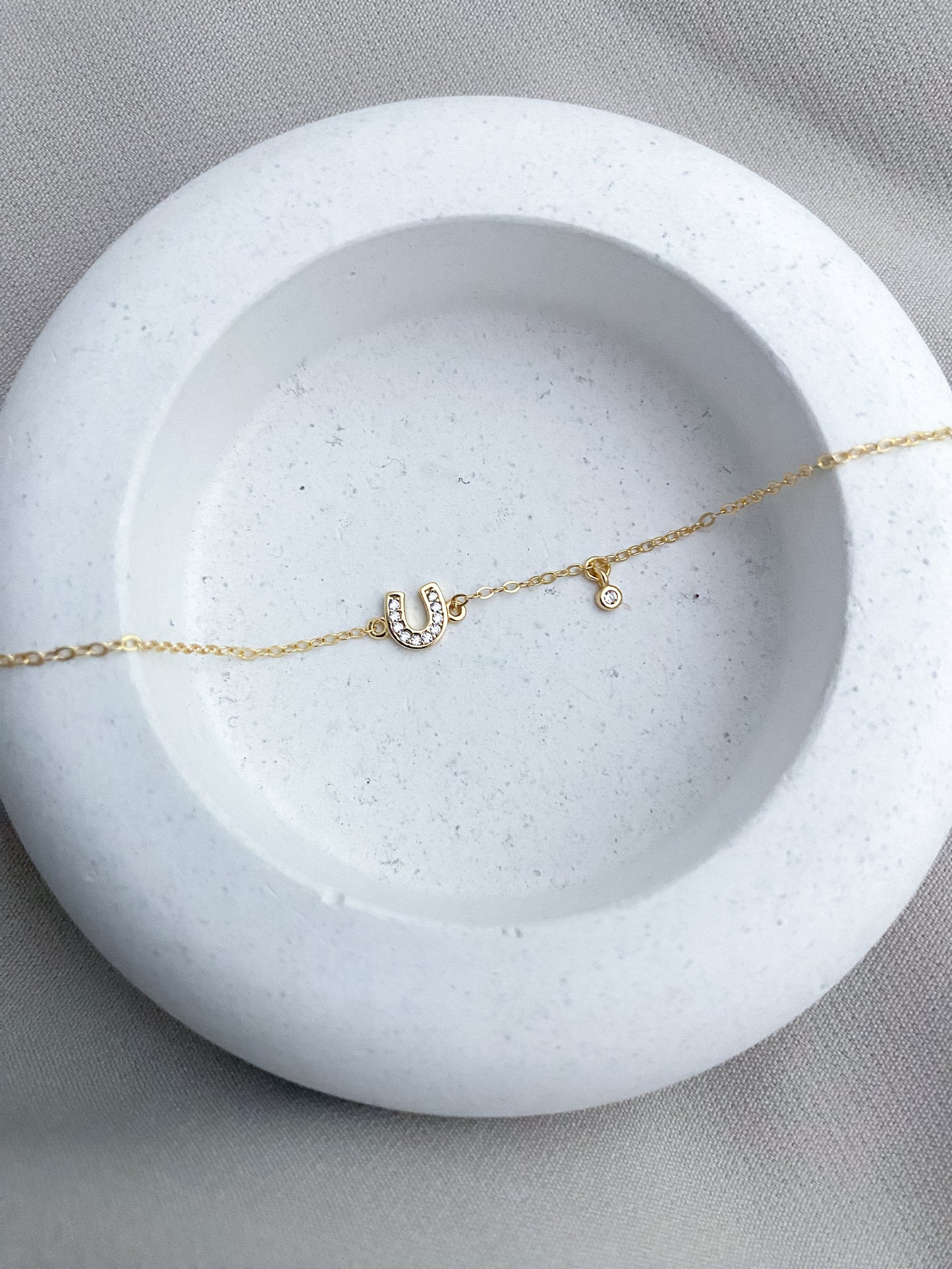 Sterling Silver Diamanté Charm Horseshoe Bracelet - Gold Plated