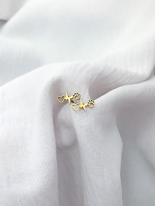 Paws-Hope-Love Stud Earrings - Gold
