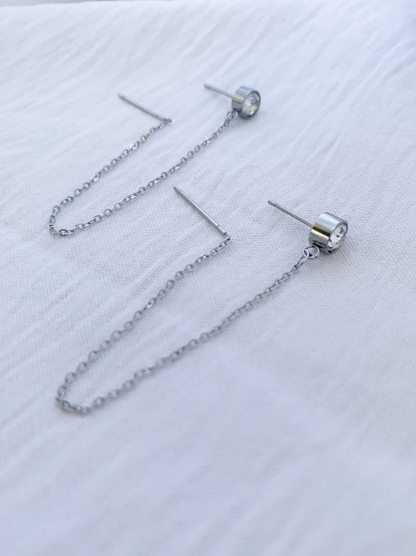 Diamanté Double Thread Earrings - Silver