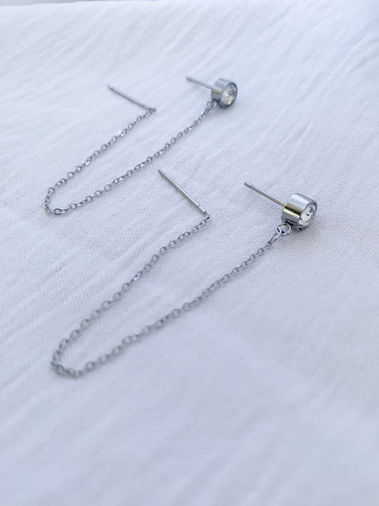 Diamanté Double Thread Earrings - Silver