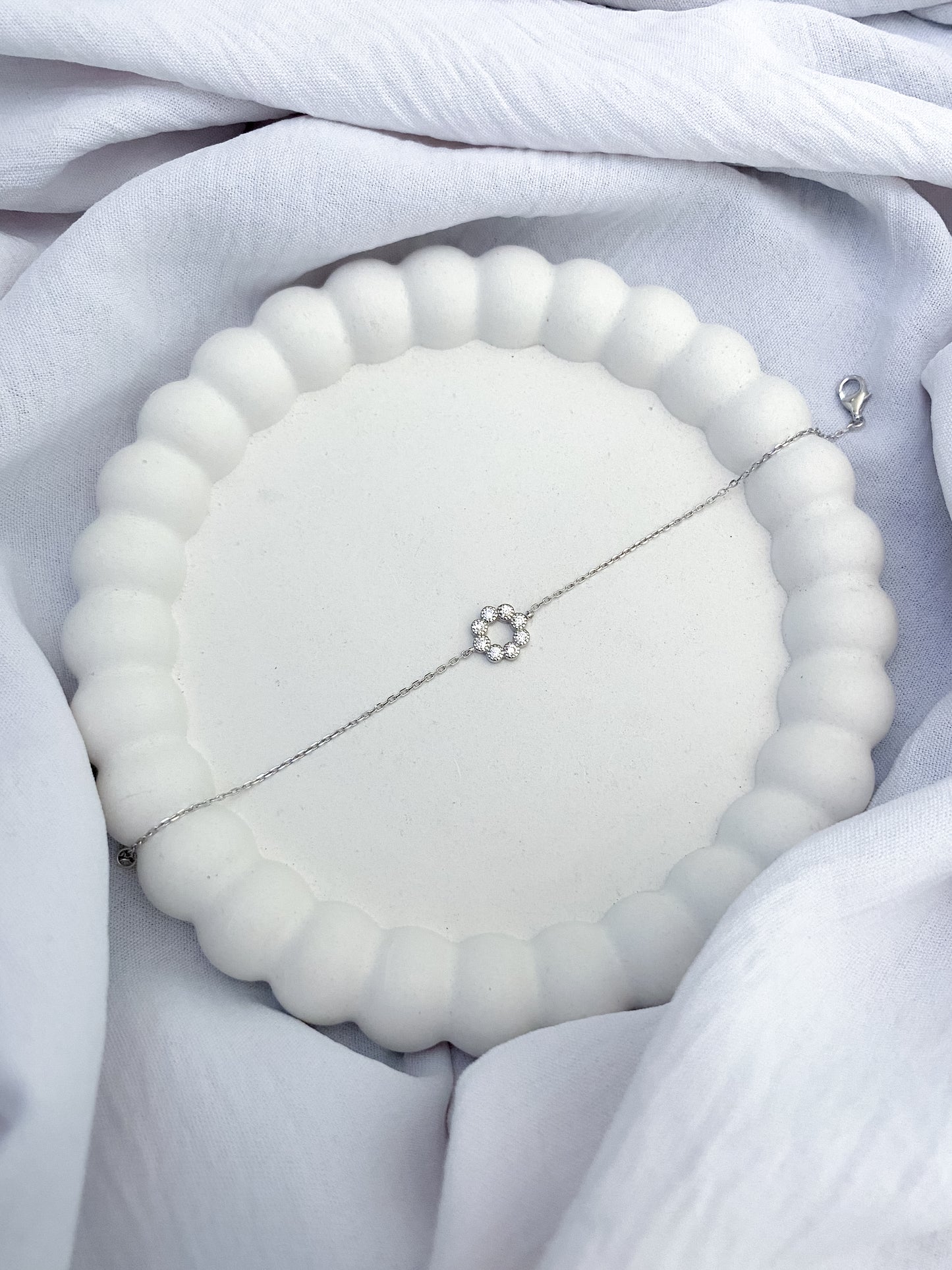 Cubic Zirconia Ring Design Sterling Silver Bracelet (18cm)
