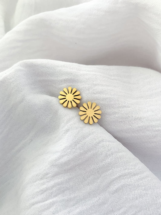 Solid Floral Earring Studs - Gold