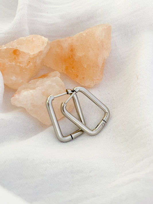 Shaped Rectangular Hoop Earrings - Silver