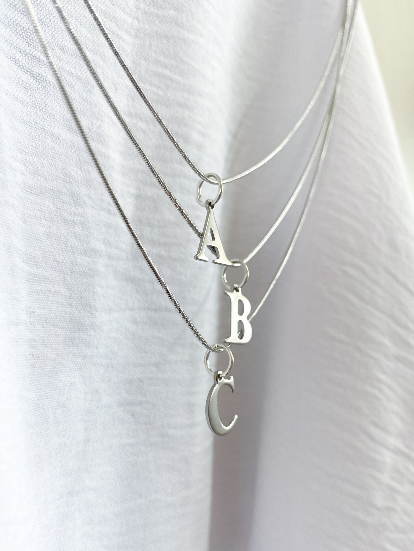 Typography Letter Charm Necklace - Silver
