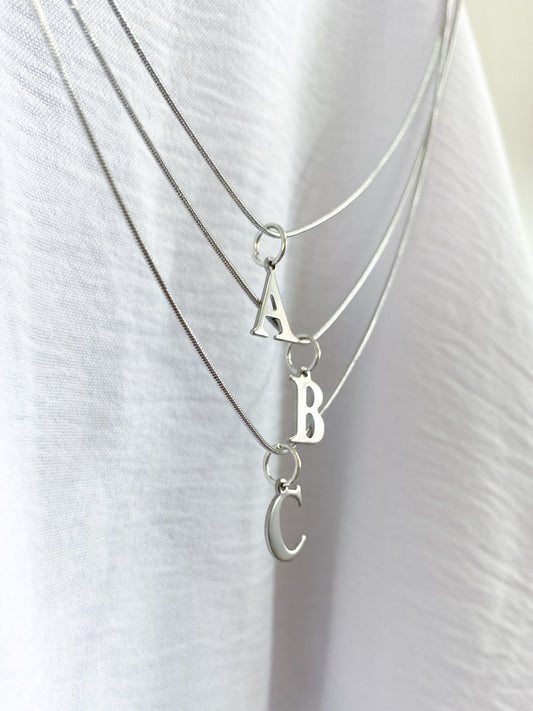 Typography Letter Charm Necklace - Silver