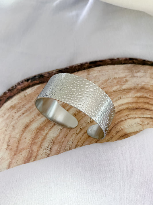 Hammered Adjustable Cuff Bangle - Silver