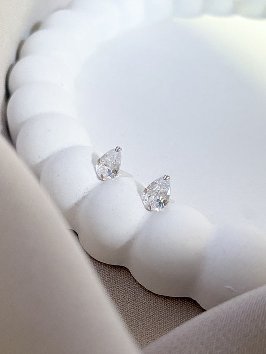 Cubic Zirconia & Sterling Silver Droplet Stud Earrings