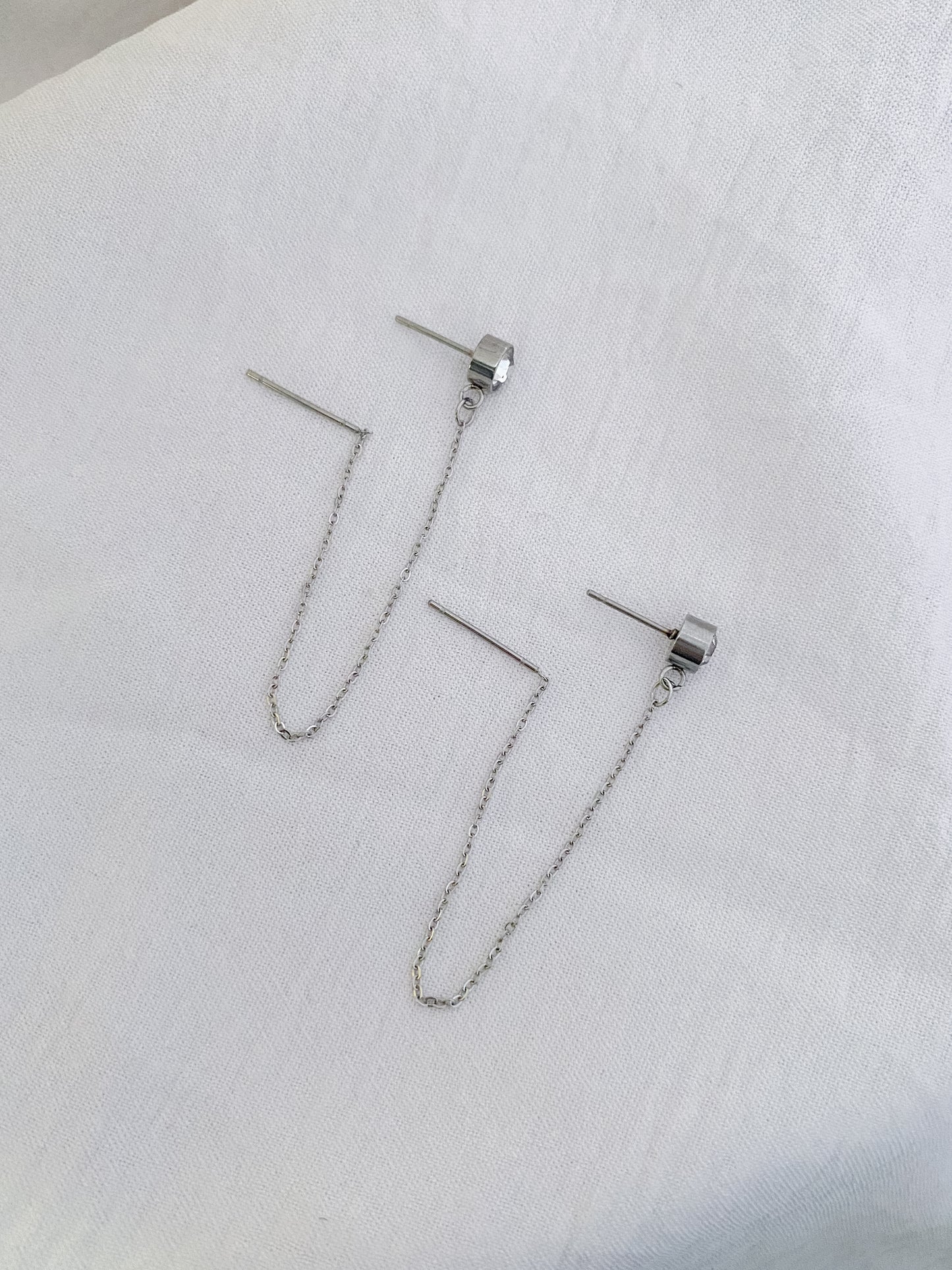 Diamanté Double Thread Earrings - Silver