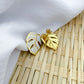 Large Palm Leaf Earrings - White & Gold