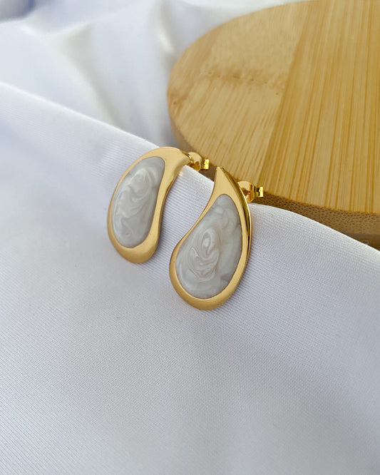 Large Creamy Droplet Earrings - Gold