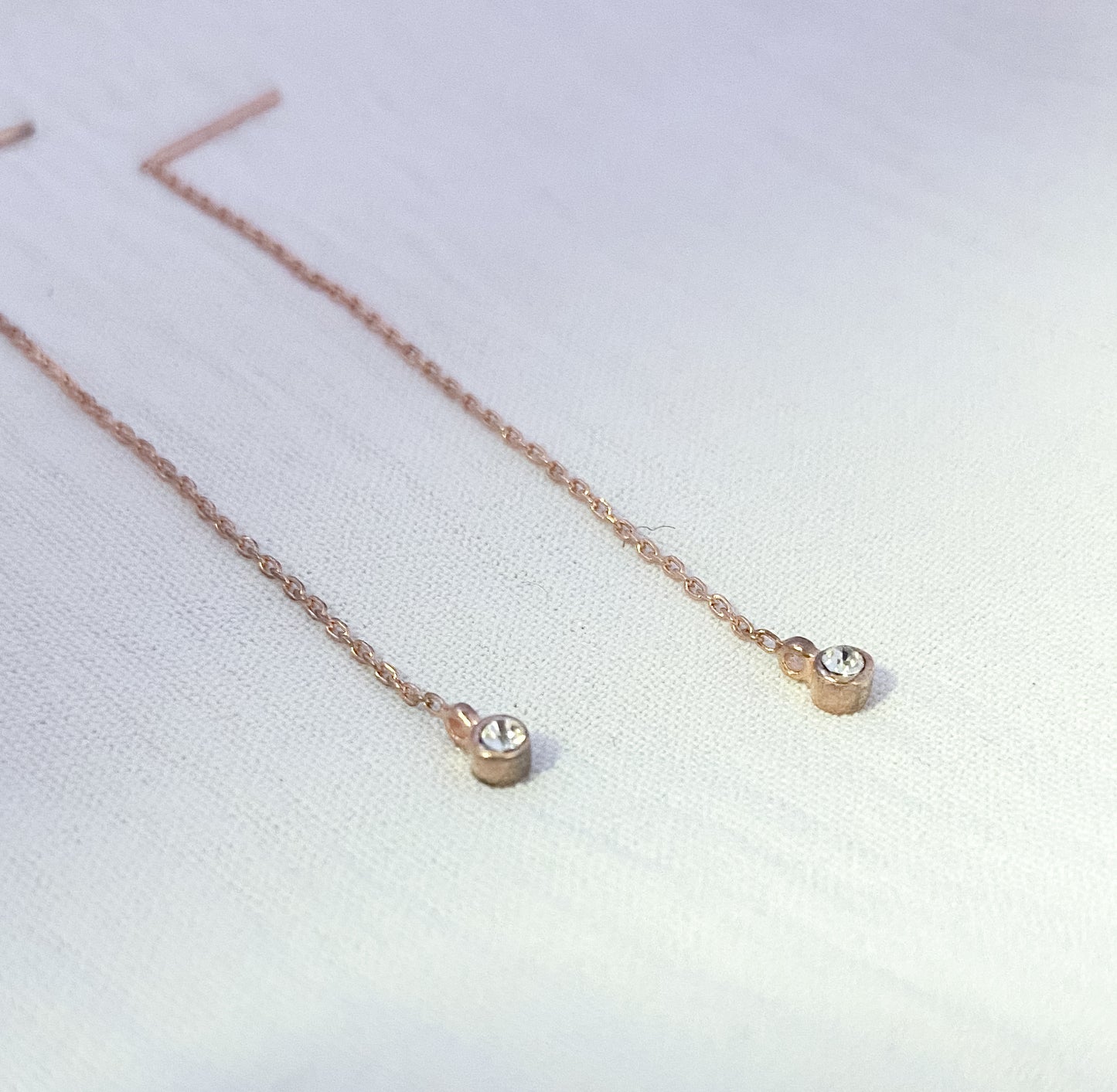 Rose-Gold Plated Diamanté Thread Sterling Silver Stud Earrings